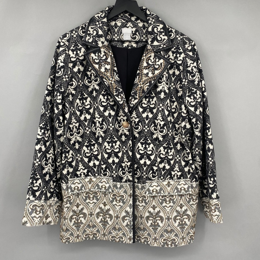 Chicos Black White Damask Beaded Blazer Jacket Womens 3 US 16
18 Art to Wear